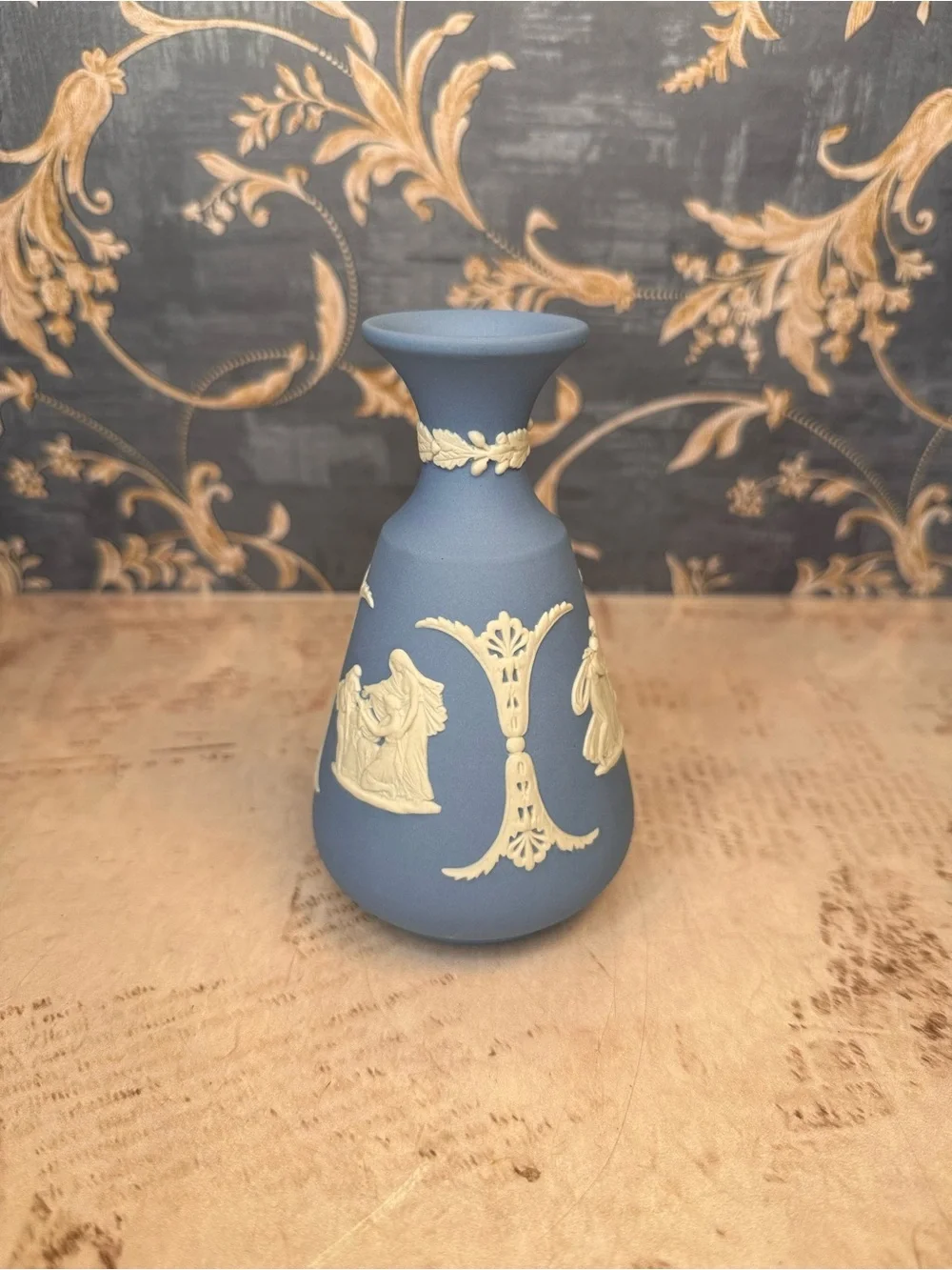 Vintage Wedgwood Jasperware Pale Blue Bud Vase England Classical Relief